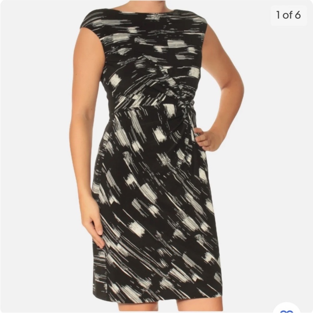 Lauren Ralph Lauren Cap Sleeve Knee Length Dress Women’s 8 Black White